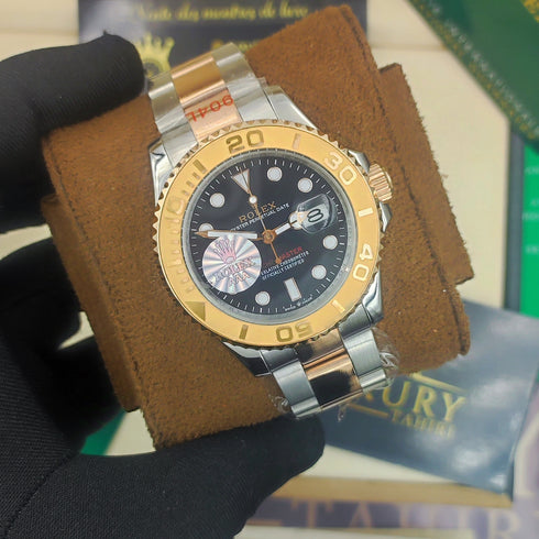 RX-Rolex gmtmaster ii stainless steel black dial gold rose bezel Oystersteel